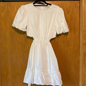White Puff Sleeve w/ Side Cut Outs Mini Dress